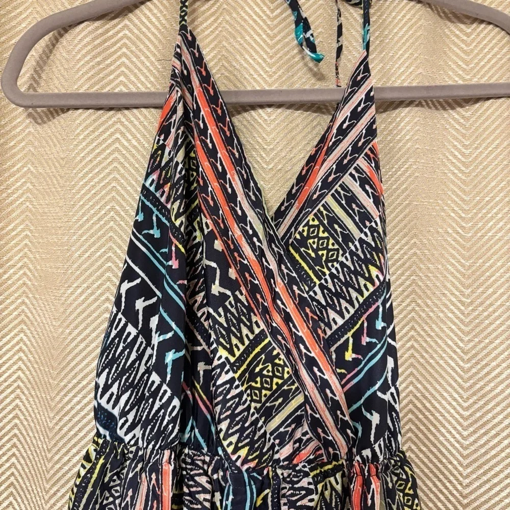 Medium Tobi Colorful Aztec Halter Top Jumpsuit, V Neck, V Back, Wide Leg - Picture 2 of 6